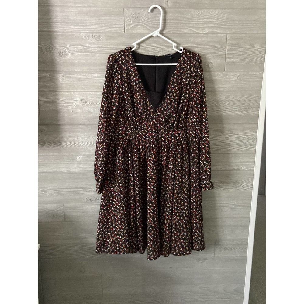Torrid Womens Dress Size 12 Black Floral Long Sleeve V Neck Mini Dress